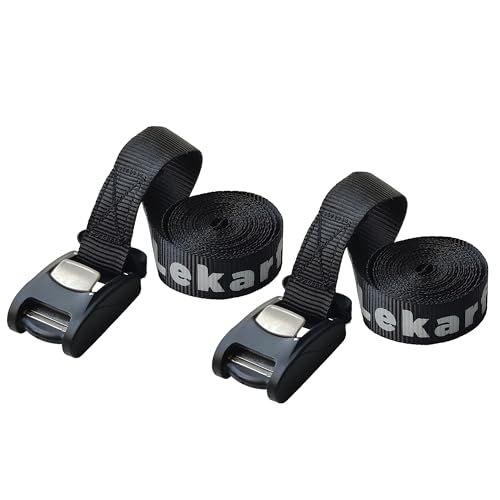 Lekarf Cam Buckle Tie Down Straps, Black Lasing Belt, 2PC Pack 1' x 8', with 1100LBS Breaking Force & Soft Cover for Securing Surfboard, Snowboard, Motorcycle, Kayak, Canoe, Boat, Golf Bag