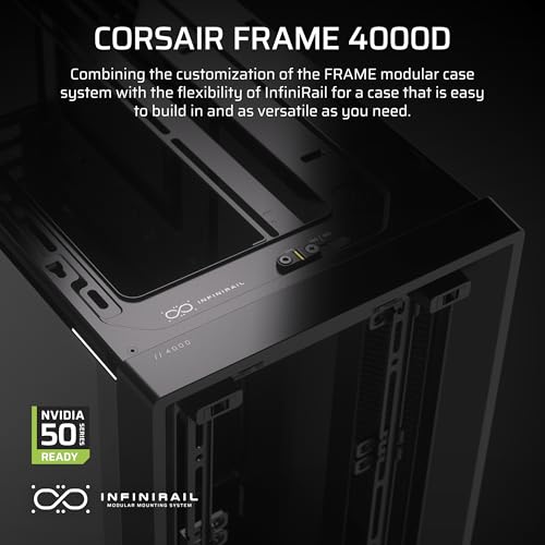 Image of CORSAIR 4000D Frame Modular Mid-Tower ATX PC Case - High Airflow, InfiniRail Fan Mounting System, Dual 360mm Radiator Support, ASUS BTF, MSI Project Zero, Gigabyte Project Stealth - Black