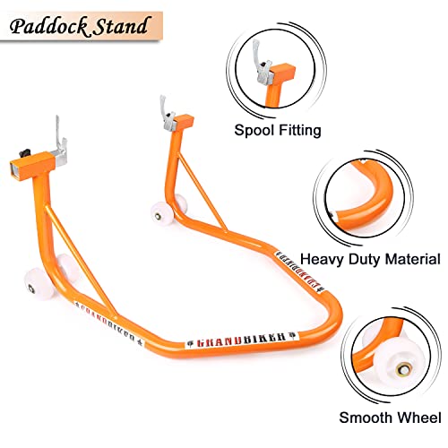 Image of Grandbiker Universal Rear Paddock Stand with Spool Lifting Holders Only for KTM,Yamaha,Kawasaki,BMW,TVS,Bajaj,Hero,Mahindra,Triumph Street etc (Orange)