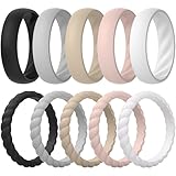 ThunderFit Anillos de silicona para ella, mezcla de anillos de boda de silicona para mujer, anillos de compromiso giratorios de goma de 1.8 mm de grosor y anillos clásicos de 5.5 mm, 7.5 - 8 (18.20mm