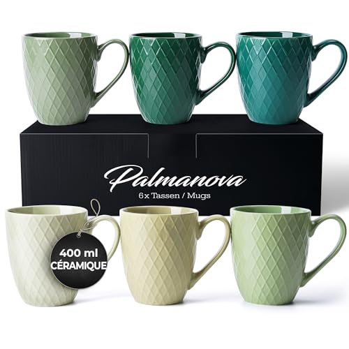 MIAMIO - 6 x 400 ml - Set de tasses à café/tasse - Tasse en céramique moderne Matt - Tasse à café grande taille - Collection Palmanova (Vert)
