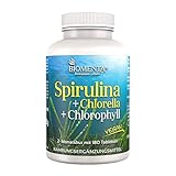 BIOMENTA Spirulina + Chlorella + Chlorophyll - mit 1.500 mg Spirulina Pulver + 1.050 mg Chlorella Vulgaris + 450 mg Chlorella Pyrenoidosa/Tagesverzehr- 180 vegane Spirulina Chlorella Tabletten