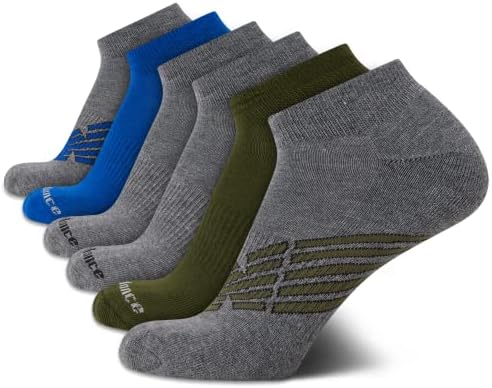 New Balance Men's Athletic Arch Compression Cushion Comfort Quarter Socks (6 Pack), Size 6-12.5, Grey/Blue/Green