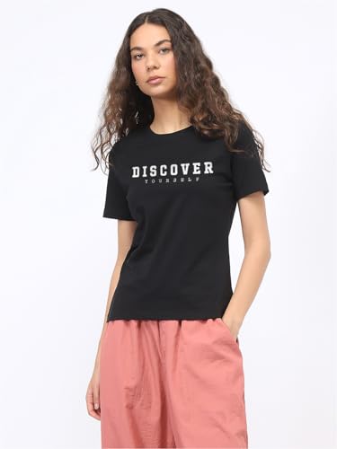 Image of Nobero Women's Graphic Printed T-Shirt | Regular Fit 180 GSM Cotton Tee for Women | Comfortable Round Neck Casual Wear