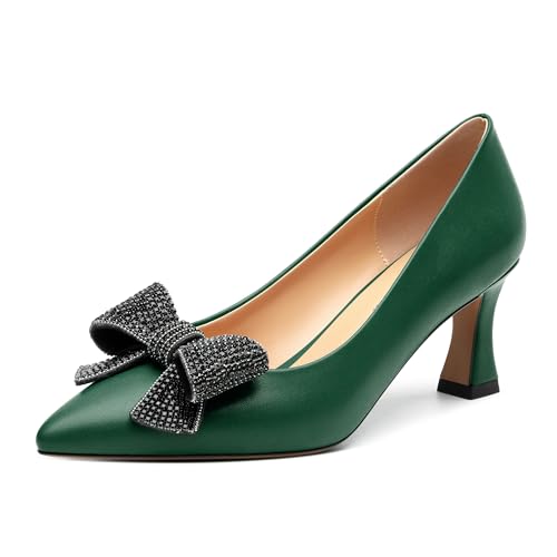 Image of Heels for Women Closed Patent Pointed Toe Bow Pumps Slip on Kitten Low Heels Wedding Party Dress Office Shoes 2.5Inch