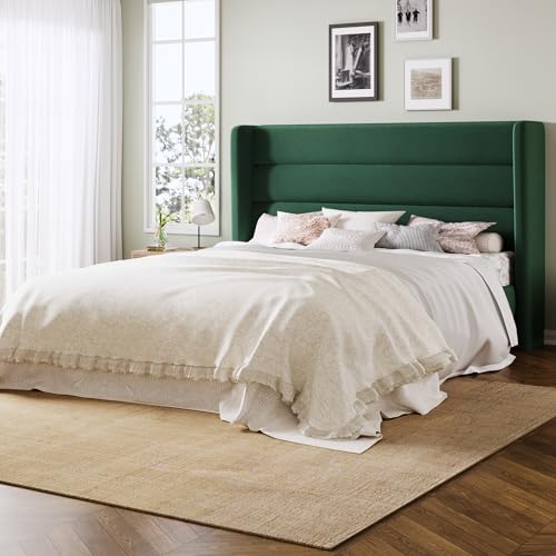 Image of Allewie Full Size Platform Bed Frame with Velvet Upholstered Wingback Headboard, No Box Spring Needed, Under Bed Storage Space, Strong Wooden Slats, Modern Mattress Foundation, Easy Assembly, Green