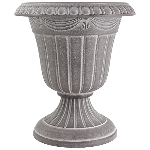 Arcadia Garden Products PL10WW Classic Traditional Plastic Urn Planter, 15' x 13', Whitewash