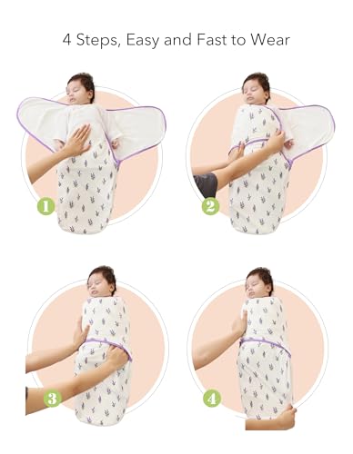 Image of Organic Baby Swaddle Sleep Sacks Newborn Swaddles Blanket Boys Girls Essentials Wearable Wrap, Lavender, 3-6Months