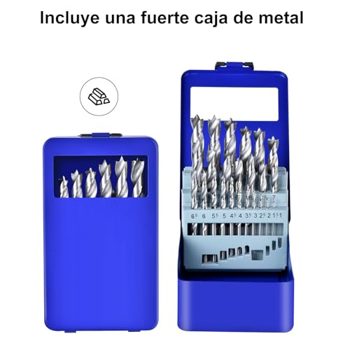 Holzbohrer Set 1-13mm HSS Stahlbohrer 25tlg Dreispitz Holzspiralbohrer Mit Metallbox für Holz Gerader Rundschank Doppelflute Holzspiralbohrer Twister Drill Bit Metallbohrer Profi HSS-G Bohrer Set