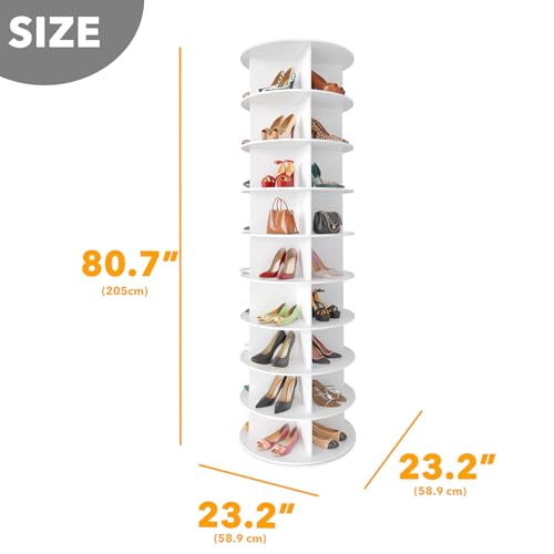 SpaceAid 9 Tier Rotating Shoe Rack Tower, Spinning Shoe Display Lazy Susan, Revolving 360 Shoe Rack Storage Round Carousel, Vertical Handbag Rotate Shoes Closet Organization (9-Tier White)