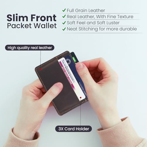 Leather Card Wallet, Handmade Leather Wallets for Men, Minimal Wallet Card Holder,Slim front packet wallet, Strong Stitching, Gift for Him (Dark Brown)3