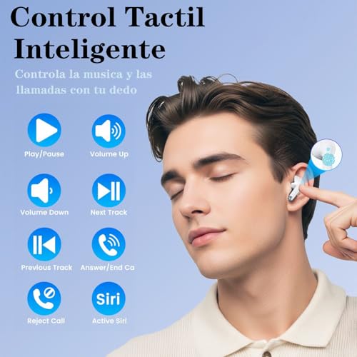 Auriculare Inalámbricos Bluetooth,Auriculares Bluetooth 5.3 HiFi Estéreo 50H in-Ear Audifonos Deportivos,Cascos Inalambricos Bluetooth Cancelación de Ruido,Control Táctil,IP7 Impermeable para Android - imagen 5