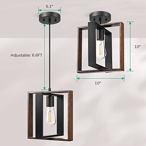 Edishine HHPL08C Farmhouse Pendant Light Fixture, Rustic Hanging Light Fixture With Wood Grain And Black Finish thumb #3