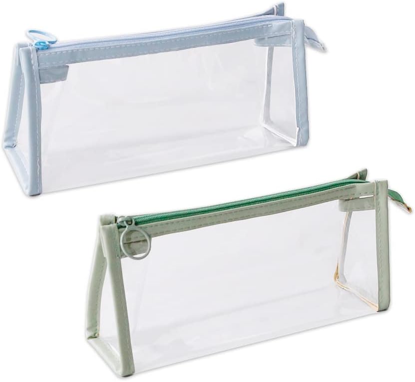 2PCS Clear Pencil Cases, Clear Exam Pencil Case, Waterproof PVC Zippered Cosmetic Storage Pouch, Travel Luggage Pouch Make up Cosmetic Bag