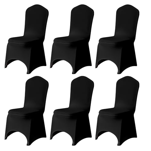 Trimming Shop 6pcs Black Wedding Chair Covers Stretch Slipcovers