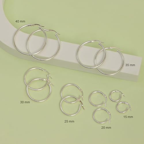 Charmsy 925 Sterling Silver Hoop Earrings | Lightweight Italian 2.5mm Tube Diamond-Cut Round Classic Hoops Earring for Women | Size 15/20/25/30/35/40/50/60/70mm | Small Medium Large4