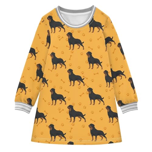 Girls Dresses Toddler Girl Clothes Dog Rottweiler Pattern Colorful Winter Casual Long Sleeve for Kids 2-8 Years