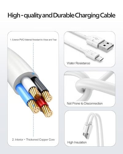 Image of Superer 2 Pack 10 ft White Micro USB Charger Cable Fit for PS4 Controller, Xbox One X S, Kindle Paperwhite, Amazon Fire Tablet, Roku Streaming Stick Express, Android Phone Data Sync Power Cord