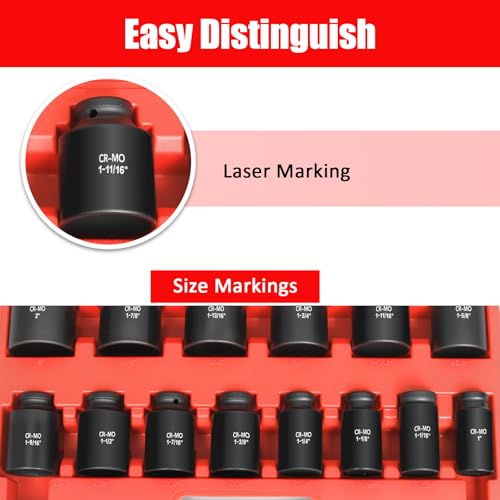 Image of TONYNOL 3 /4 Inch Drive Deep Impact Socket Set,6-Point,SAE Sizes(1 inch-2 inch),14 PCS,Cr-Mo Steel,Heavy Duty Impact Sockets for Automotive & Industrial Machinery,With a Storage Case