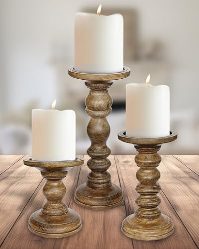 My Fancy Farmhouse Large Wood Candle Holders (Set of 3)