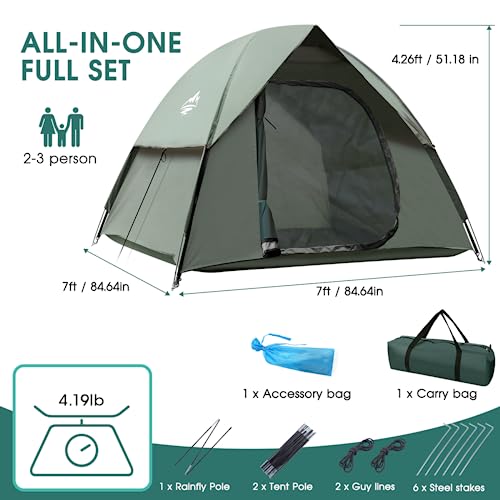 2-3Person Camping Tent, 4-5People Tents For Camping With Shelter, Family Dome Tent With Removable Rainfly, Lightweight Tent For Camping, Traveling, Hiking, Outdoor (2-3Person Set Up) #TOP1