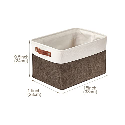 Image of DECOMOMO Foldable Storage Bin Collapsible Sturdy Cationic Fabric Storage Basket Cube W /Handles for Organizing Shelf Nursery Home Closet(Brown and White, Large - 15 x 11 x 9.5-4 Pack)