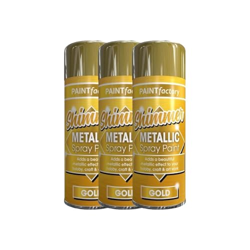 GSV Essentials Metallic Gold Spray Paint Multipurpose Golden Shimmery Aerosol Paint for Metal Wood Decor Indoor Outdoor Decoration DIY Craft 200ml (3 Pcs)