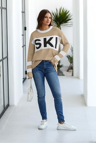 Image of Oversized Sweater for Women Fall Fashion 2024 Crewneck Long Sleeve Ski Pullover Sweaters S-2XL