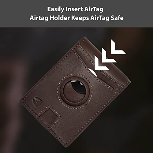 Bryker Hyde AirTag Wallet,Minimalist front pocket wallet with Built in AirTag holder, GPS, Slim bifold, ID Inside with Pull Tab card slot, money clip, RFID blocking, Top Grain leather(Texas Brown)3
