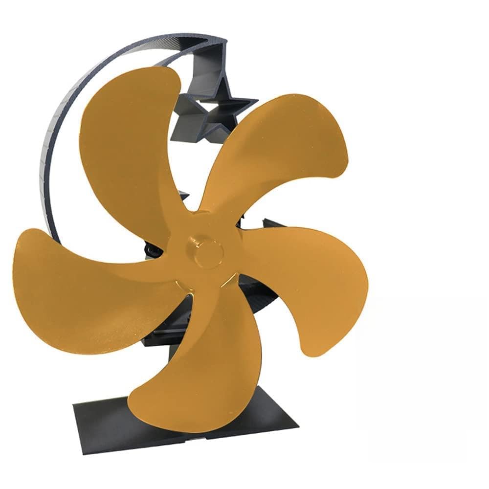Garosa Ventola Termica per Stufa a Legna, 5 Pale, Funzionamento (GOLD) | Costruzione in Ossido di Alluminio, Regolazione Automatica della velocità, Compatibile con Stufe a Legna/carbone/pellet,