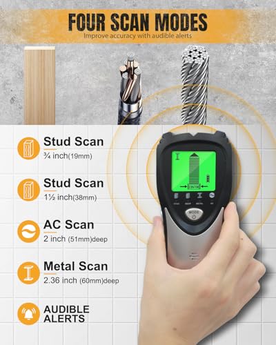 Stud Finder Wall Scanner, 4 in 1 Electronic Wall Finder Stud Detector Beam Joist Finder with LCD Display & Audio Alarm, Stud Sensor Beam Detector for AC Wire Wood Metal Studs Cable Joist Detection
