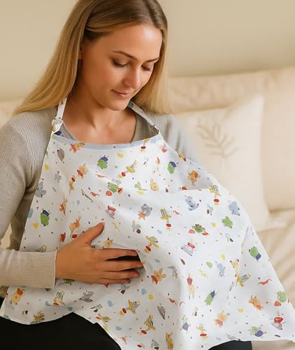 Image of Nursing Cover for Breastfeeding, Feeding Covers for Nursing Mom, Cotton Feeding Apron for Mom with Animal Print, Breastfeeding Cover for Mother, Feeding Shawl Breastfeeding Mother