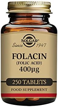 Solgar Folacin (Folic Acid) 400 µg Tablets, Pack of 250, Vitamin B9, Healthy Wellbeing, Healthy Maternal Tissue Growth, Vegan