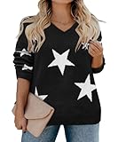 RITERA Women's Plus Size Long Sleeve Sweater Crew Neck Star Pullover Black Knitted Sweater for Winter 2XL 18W 20W