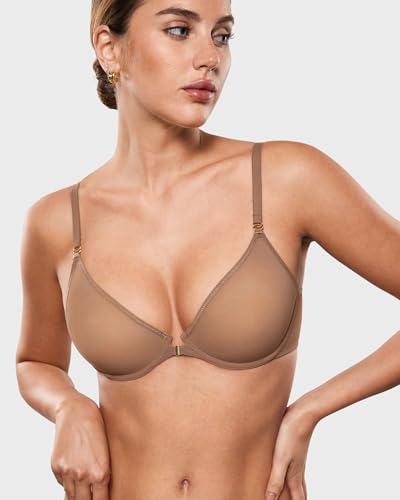 Image of INLYRIC Women's Front Closure Mesh Bra No Padding Demi