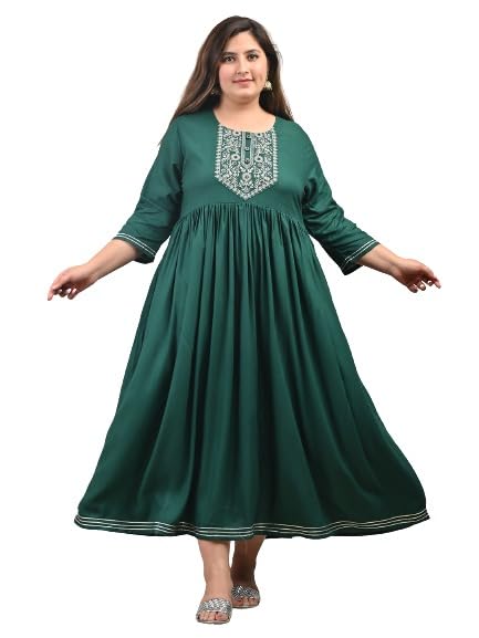 swasti Women Bottle Green Embroidered, Embellished, Solid Gown (54)-picture-21