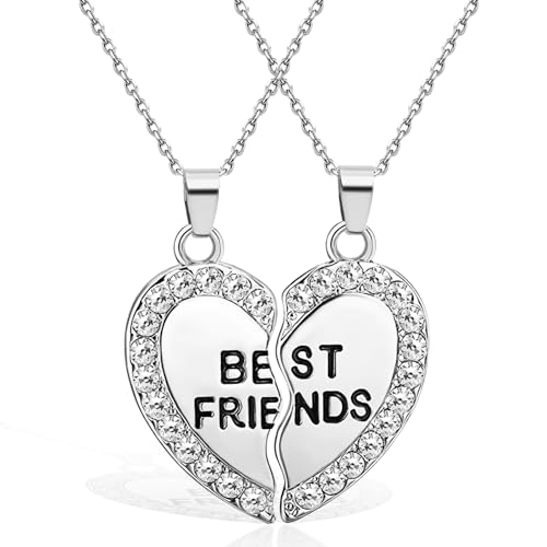 VZVOO Friendship Necklace, Half Heart Shaped Best Friend Necklaces for 2 Girls, Dainty Unique BFF...