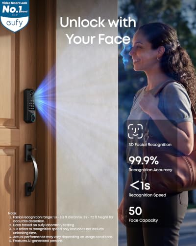 Image of eufy Security Smart Lock E40, Front Door Deadbolt with Facial Recognition | 3-in-1 Smart Entry with Video Doorbell, 2K Camera, Face Unlocking Keyless Entry, 32GB Local Storage, Dual Power, Matter