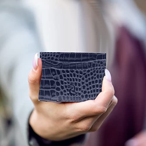 Image of KARA Blue Genuine Leather Card Holder - Unisex Slim ATM Credit Card Cover with 5 Visiting Cards Slots