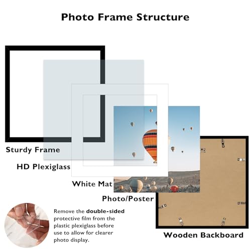 Image of JCJMY 20x20 Picture Frame Black with 16x16 Mat, Display Photo 16x16 with Mat or 20 x 20 Without Mat, Wall Hanging Large 20x20 Poster Frame with Shatter Resistant Plexiglass, Black