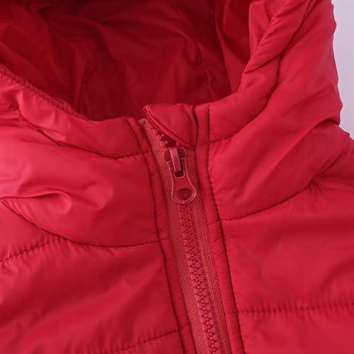 EnJoCho Boys Girls Middle Kids Hooded With Pockets Solid Color Short Cotton Jacket Ski Jacket Girls (Red, 9-10 Years)4