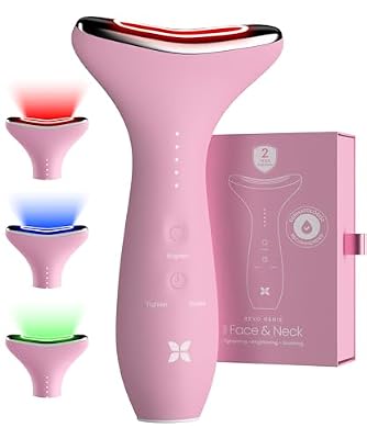 REVO Genie Facial Massager for Face and Neck, LED Beauty Device with Heat and Vibration, Depuffing Sculpting Tool with Red Blue Green Light Modes for Skincare Routine