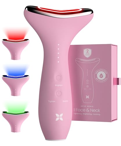 REVO Genie Facial Massager for Face and Neck, LED Face Lift Device with Heat & Vibration, Lymphatic Drainage Depuffing Tool, Red Blue Green Light Therapy for Skin Tightening & Skincare Absorption