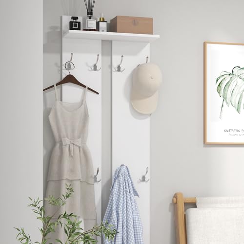 HOMCOM Perchero para Ropa de Pared Moderno Perchero de Entrada con Estante y 8 Ganchos para Recibidor Pasillo 55x21,3x170 cm Blanco - imagen 6