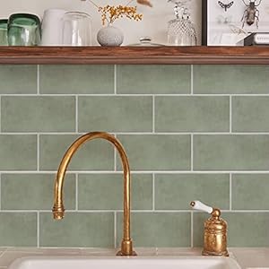 Alwayspon vinyl vloer of muur tegelsticker, antislip tegel stickers met plakkende achterkant voor keuken, badkamer. Zelfklevende pel-en-plak PVC vloer sticker doe-het-zelf, saliegroen, 30 x 15 cm x 12 stuks set