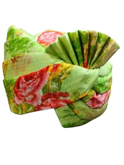 | Traditional Indian Floral Print Turban with Tail | Light Green with Pink and Yellow Flowers Safa | Rajasthani Pagdi | Provided with rubber ball support