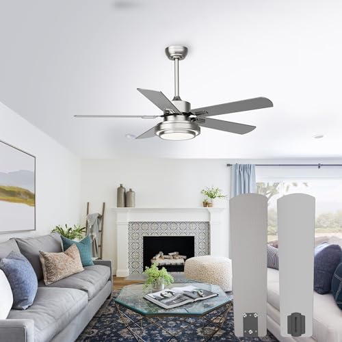 CEOTIS Ceiling Fans with Lights, 52" Ceiling Fan, 5 Blades, 2 Downrods, Remote 6 Speeds Reversible Silent DC Motor, Timing Ceiling Fan for Farmhouse, Living Room,Bedroom