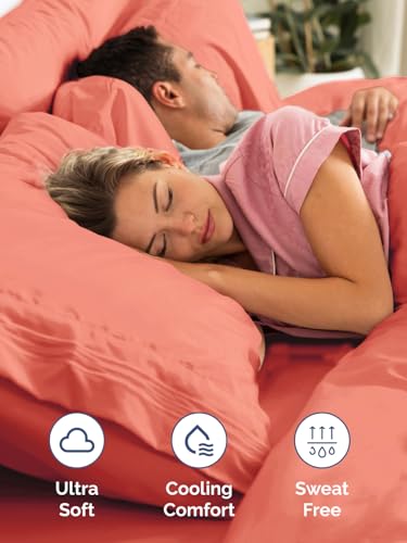 Image of Deep Twin XL Fitted Sheet - College Dorm Room Essentials - Coral | Easily Fits 18 inch to 24 inch Mattress, Wrinkle Resistant, Soft, Breathable & Comfy, Extra Deep Pockets Fitted Sheet