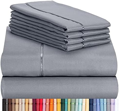 LuxClub 6 PC Sheet Set w/ 18 inch Deep Pockets - Eco Friendly, Wrinkle Free, Hypoallergentic, Fade Resistant, Silky, Stronger & Softer Than Cotton -Silver California King