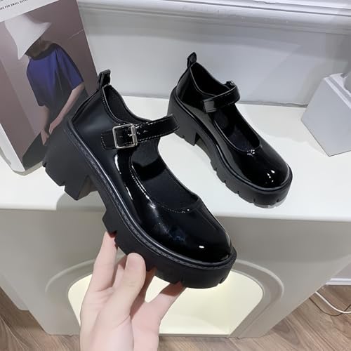 Image of Women's Platform Mary Janes Heart Cat Buckle Rivets Ankle Lolita Gothic Princess Platform Pumps Patent Leather Thorn Vintage Traditional Embroidery Upper Dress Shoes